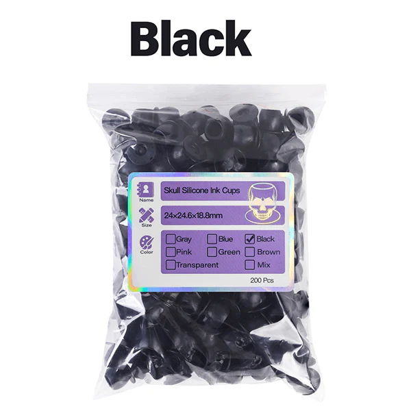 Black Skull Silicone Ink Cups – Pack of 200 - Image 2